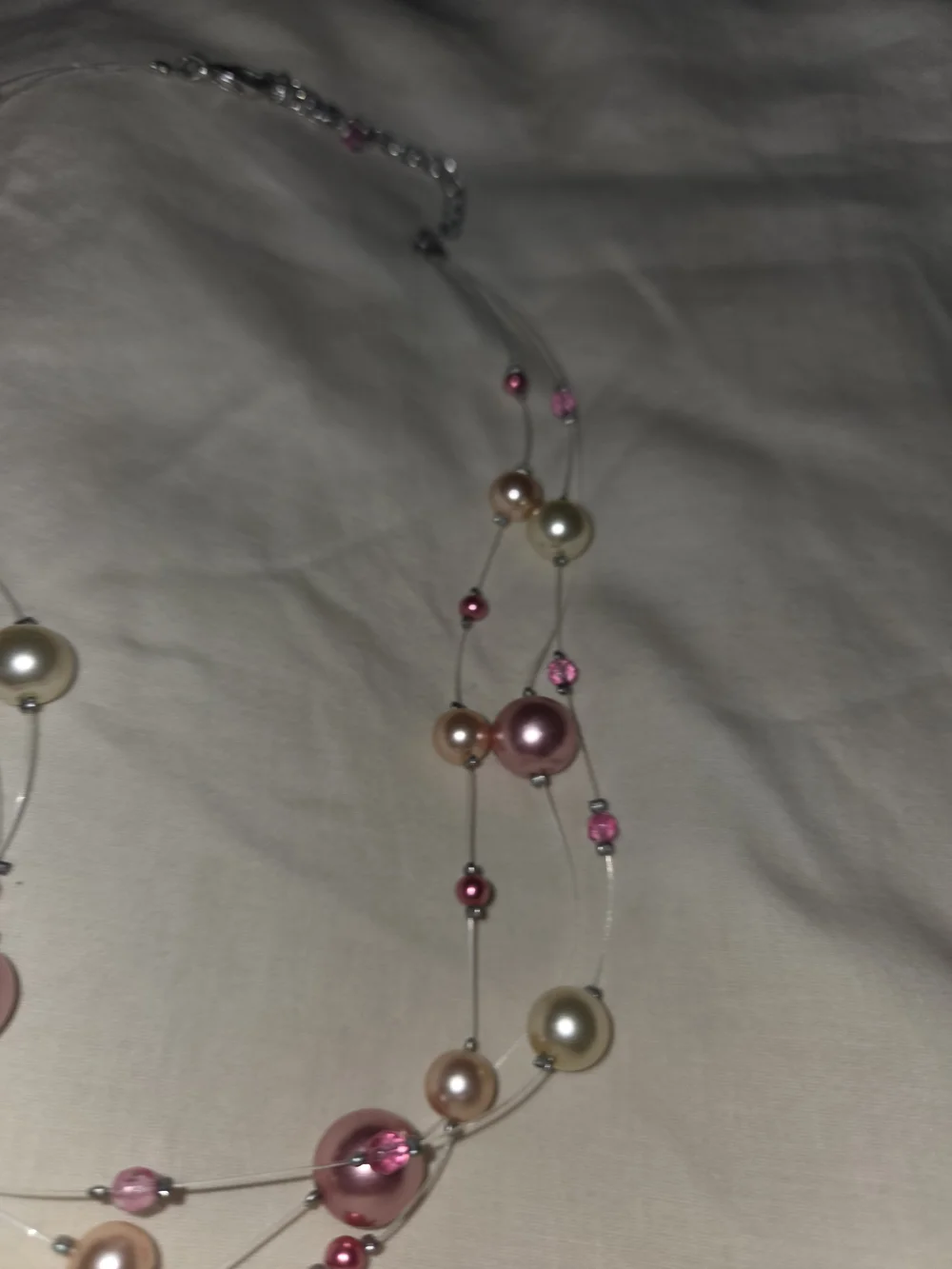 Pink and Cream Multi-Strand Faux Pearl Necklace with Earrings